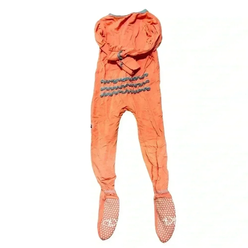 Kickee Pant 12-18 mo peach and teal muffin ruffle coveralls. Like new. - Picture 3 of 6